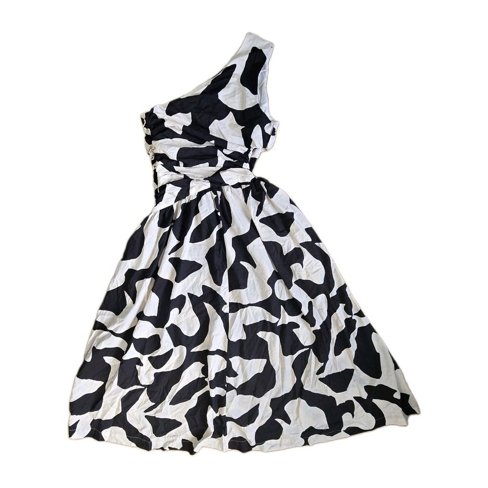 Abercrombie Fitch One Shoulder Cutout Maxi Dress Pockets NWOT M Black White - Picture 10 of 16
